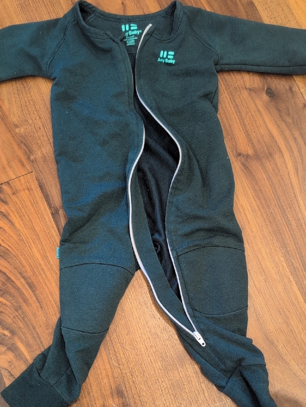 Dark Green Zipper Footed One-Piece for Kids - Padded Knee For Crawlers